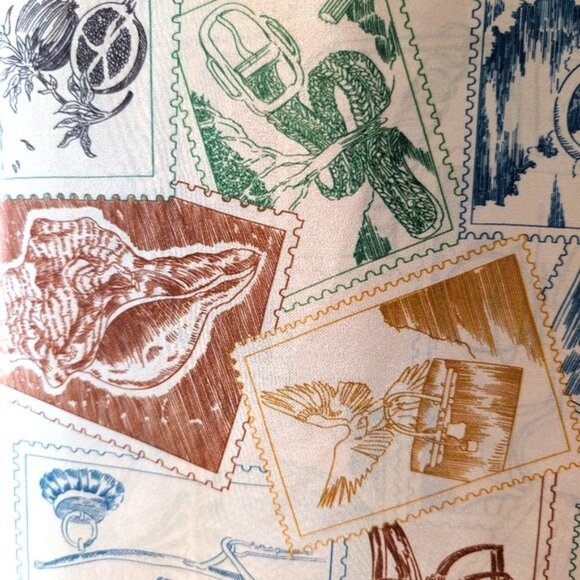 100% Mulberry Silk Scarf Stamps Print Square 35.4”x35.4” (90×90 cm) - Picture 4 of 5